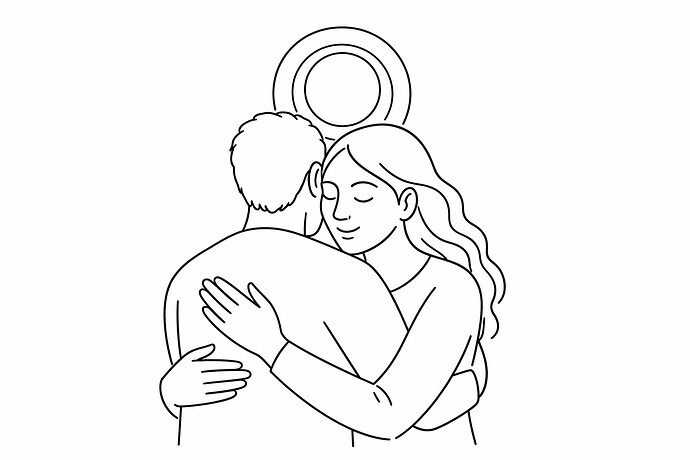 Une illustration en ligne montre un couple s'enlaçant chaleureusement. (Légende et image par l'IA)